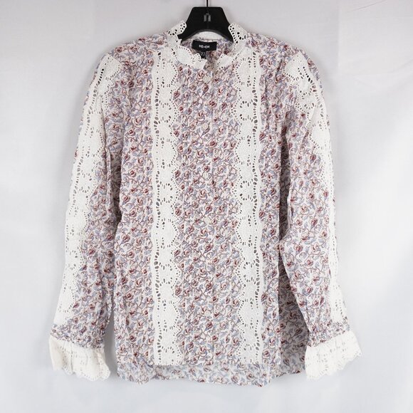 ME+EM Cotton Voile Sweet Pea Print Relaxed Blouse in Cream/Multi - US Size 6 NWT - Picture 1 of 7
